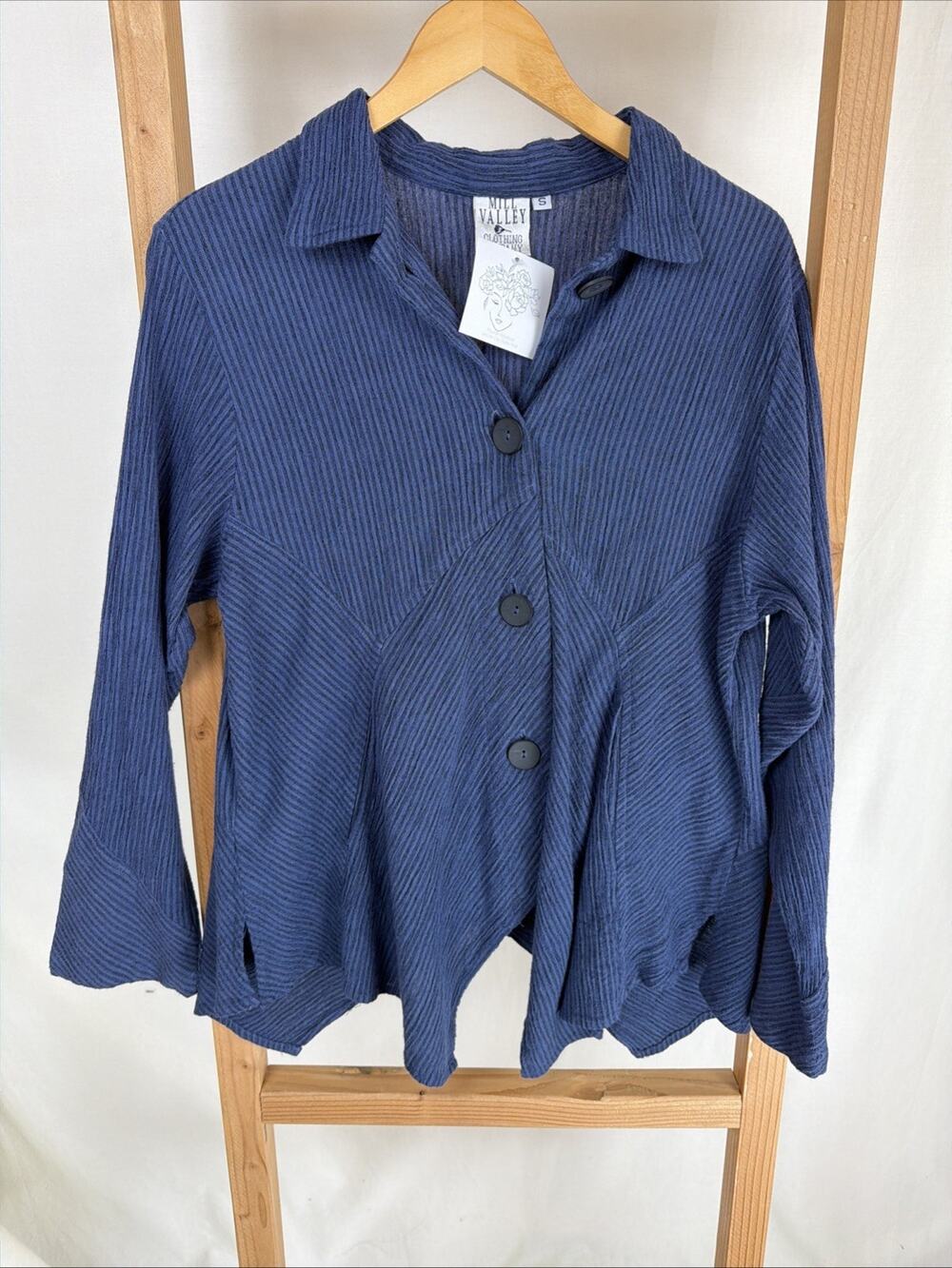 NWT Mill Valley Blue High Low Button Down Ribbed Top / Jacket #0994 Size Small